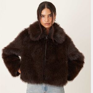 Mango Brown Faux Fur Jacket